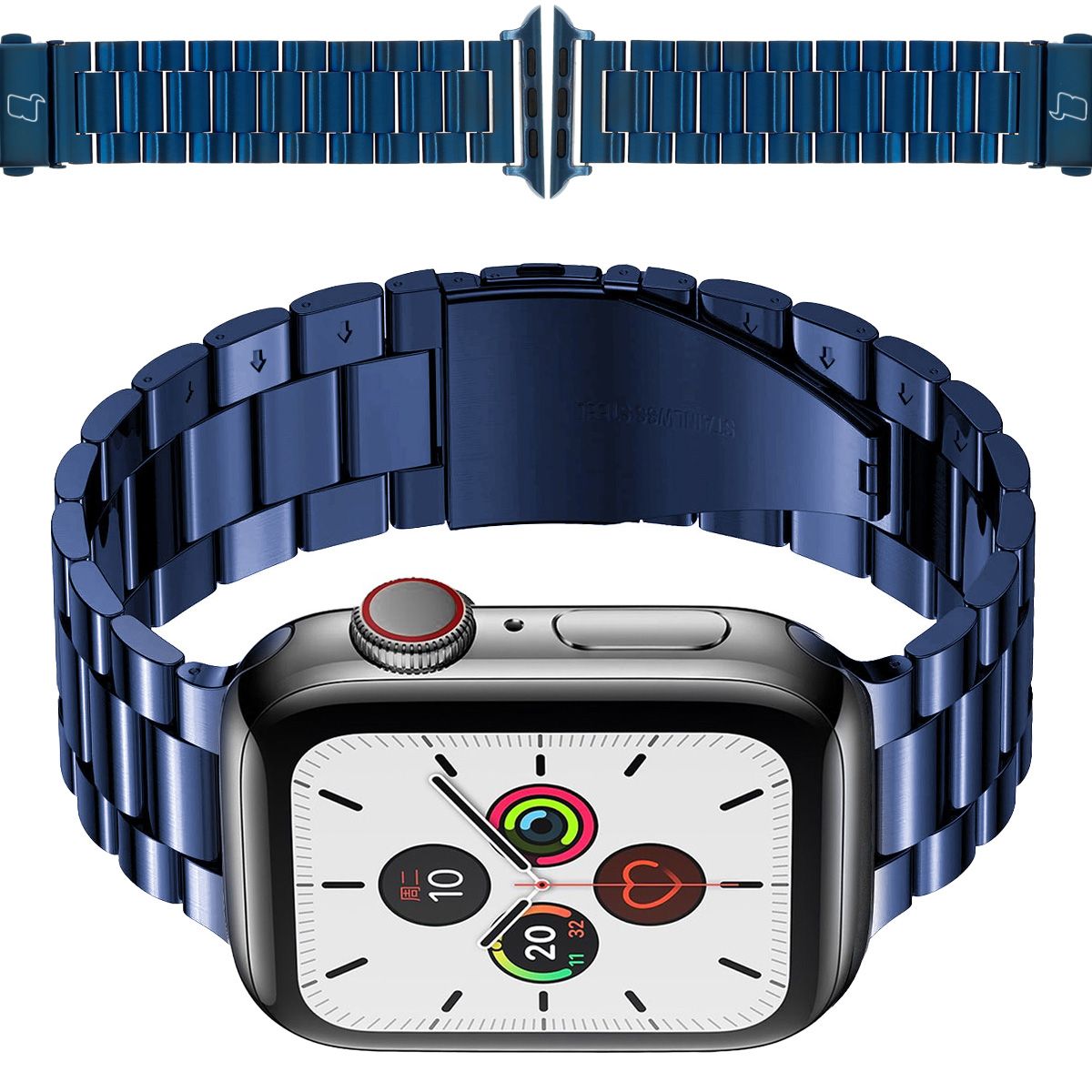 Edelstahl Armband in Blau für Apple Watch 41/40/38 mm, elegantes Design und hohe Funktionalität.