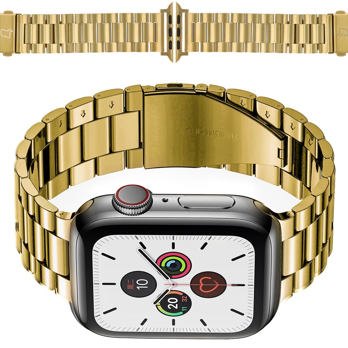 Edelstahl Armband Bizon Strap Watch Aura für Apple Watch 41/40/38 mm in Gold, elegant und robust.