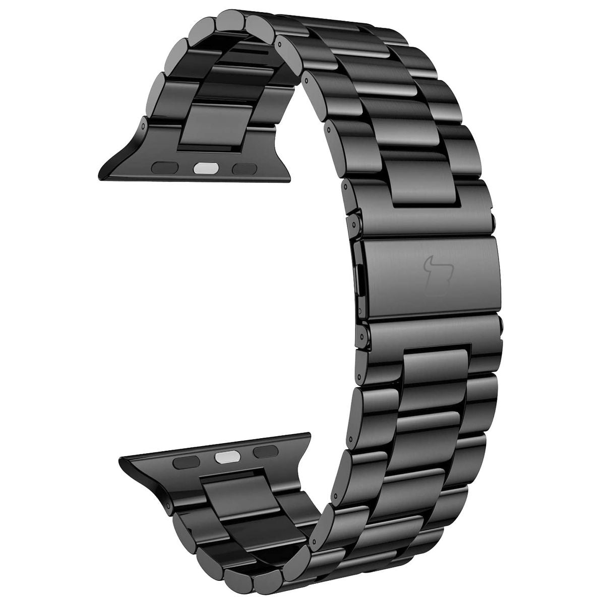Edelstahl Armband für Apple Watch in Schwarz, kompatibel mit verschiedenen Modellen von 42mm bis 49mm.