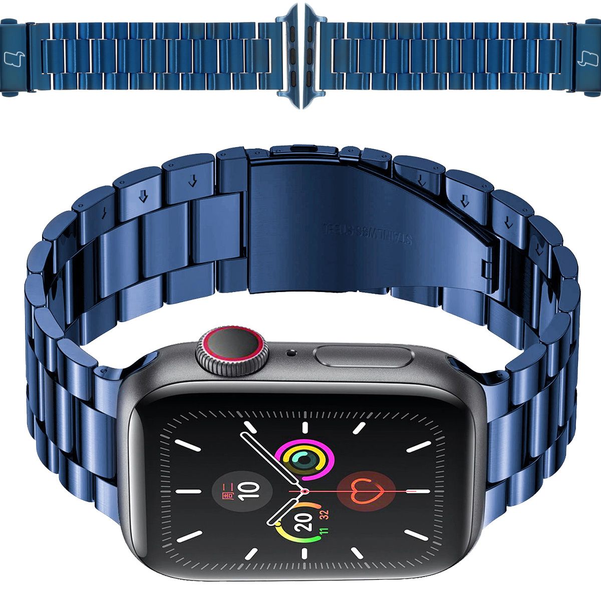 Edelstahl Armband Bizon Strap Watch Aura für Apple Watch, in Blau, passend für Modelle von 42 bis 49 mm.