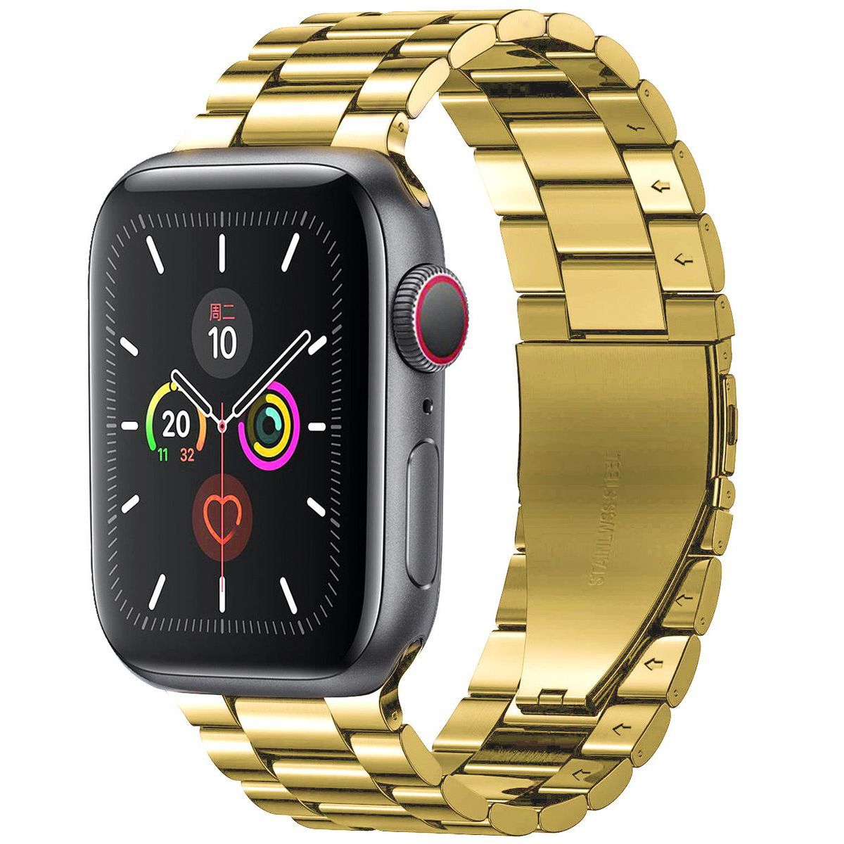 Edelstahl Armband für Apple Watch in Gold, passend für Modelle 49/46/45/44/42 mm, elegantes Design.