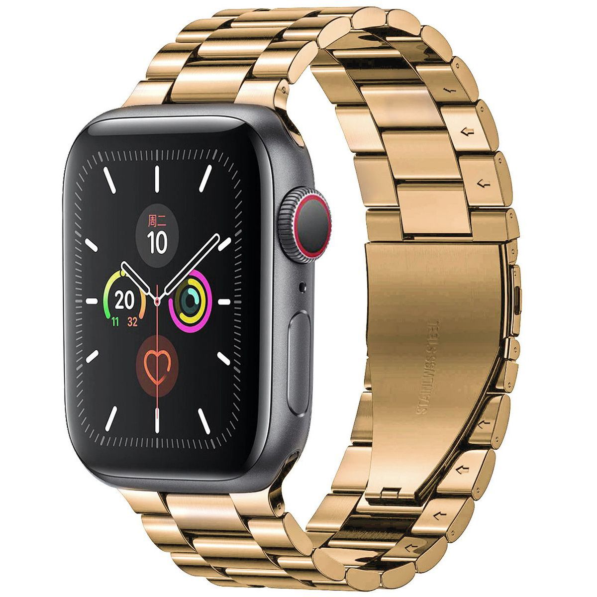 Edelstahl Armband in Rosa Gold für Apple Watch 49/46/45/44/42 mm mit elegantem Design und Solidität.