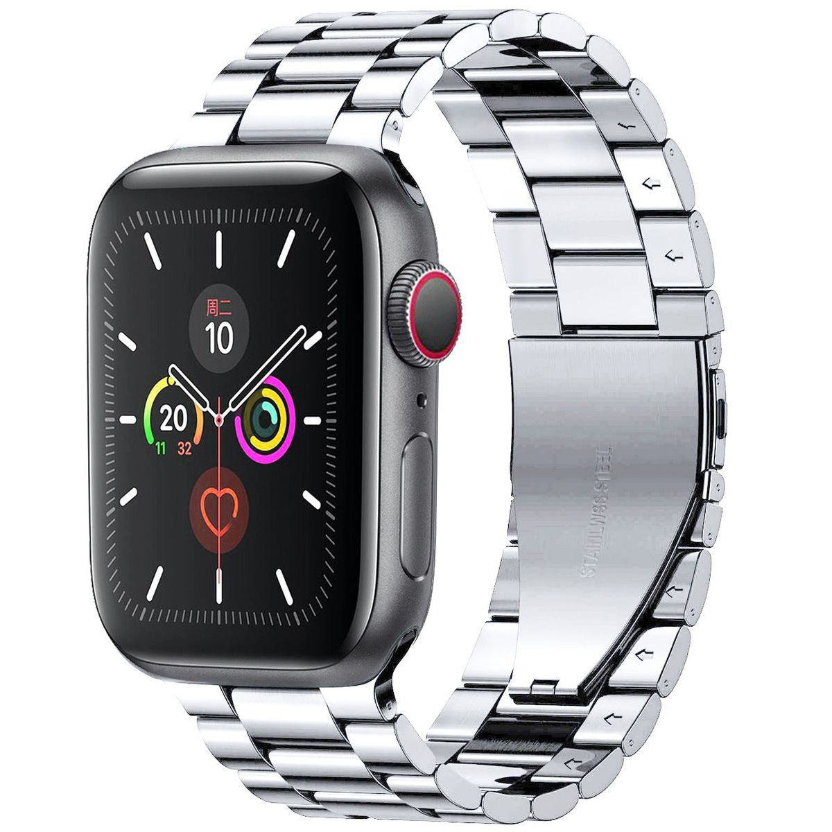 Edelstahl Armband Bizon Strap für Apple Watch in Silber, passend für 49/46/45/44/42 mm Modelle.