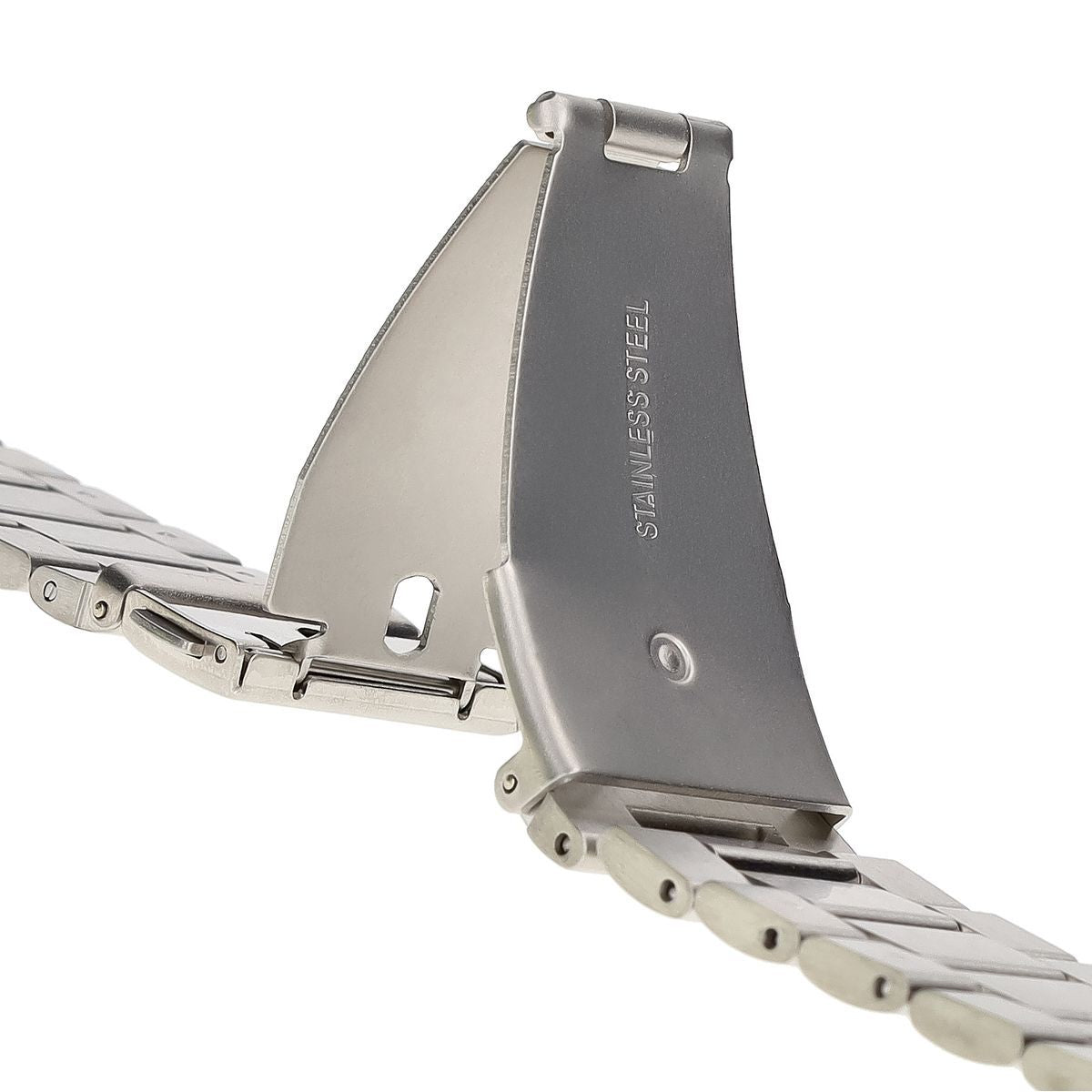 Edelstahlverschluss des Bizon Strap für Apple Watch, robustes Design, langlebige Materialien.