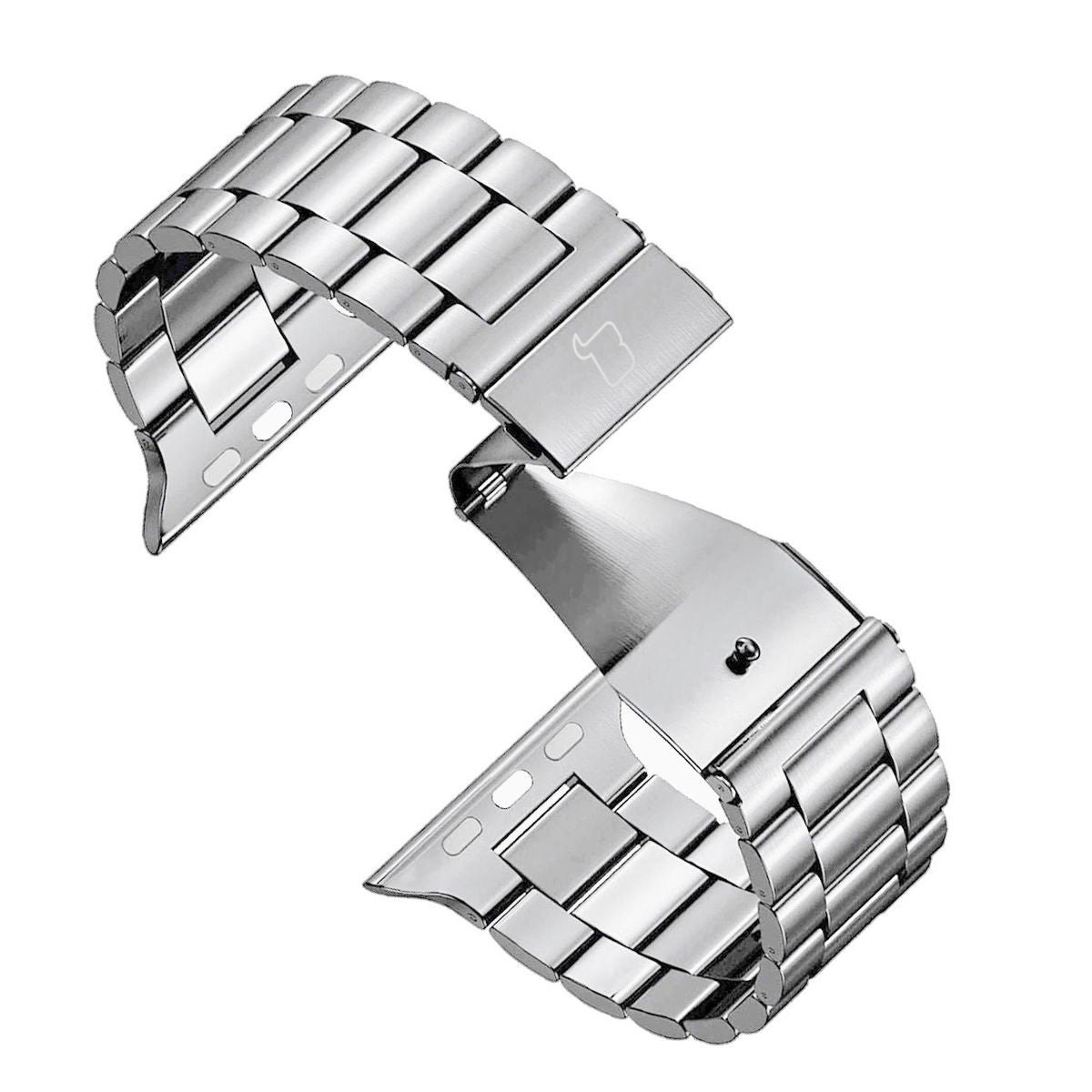 Edelstahl Armband für Apple Watch in Silber, elegantes Design für verschiedene Modelle.