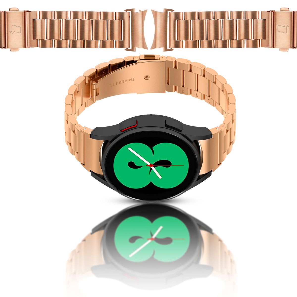 Edelstahl Armband für Galaxy Watch FE/7/6/6 Classic/5/5 Pro/4/4 Classic, Bizon Strap Watch Aura, Rosa Gold