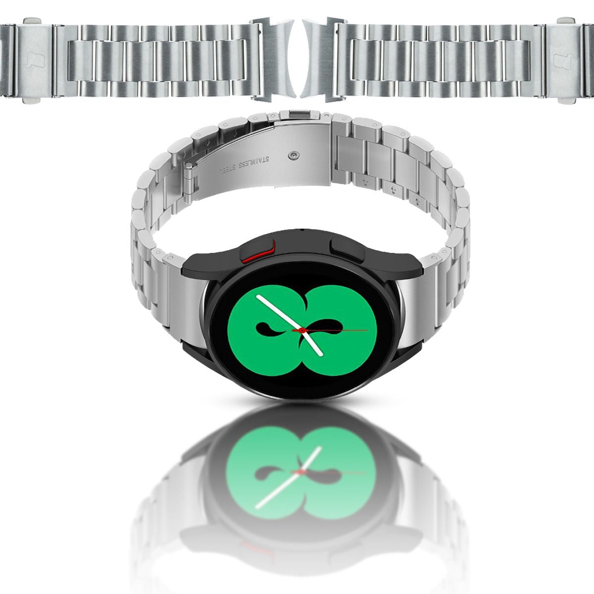 Edelstahl Armband für Galaxy Watch FE/7/6/6 Classic/5/5 Pro/4/4 Classic, Bizon Strap Watch Aura, Silbern