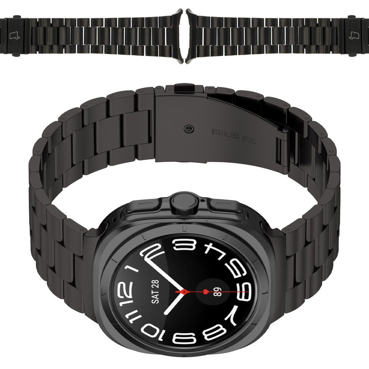 Edelstahl Armband für Galaxy Watch Ultra 2 / 1, Bizon Strap Watch Aura, Schwarz
