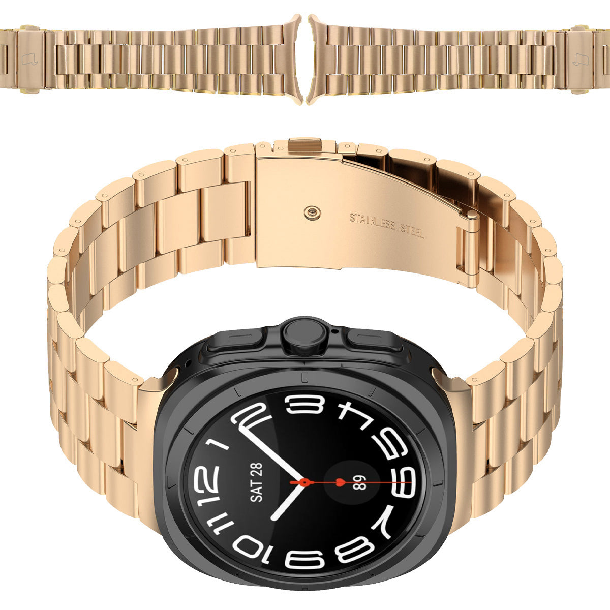 Edelstahl Armband für Galaxy Watch Ultra 2 / 1, Bizon Strap Watch Aura, Rosa Gold