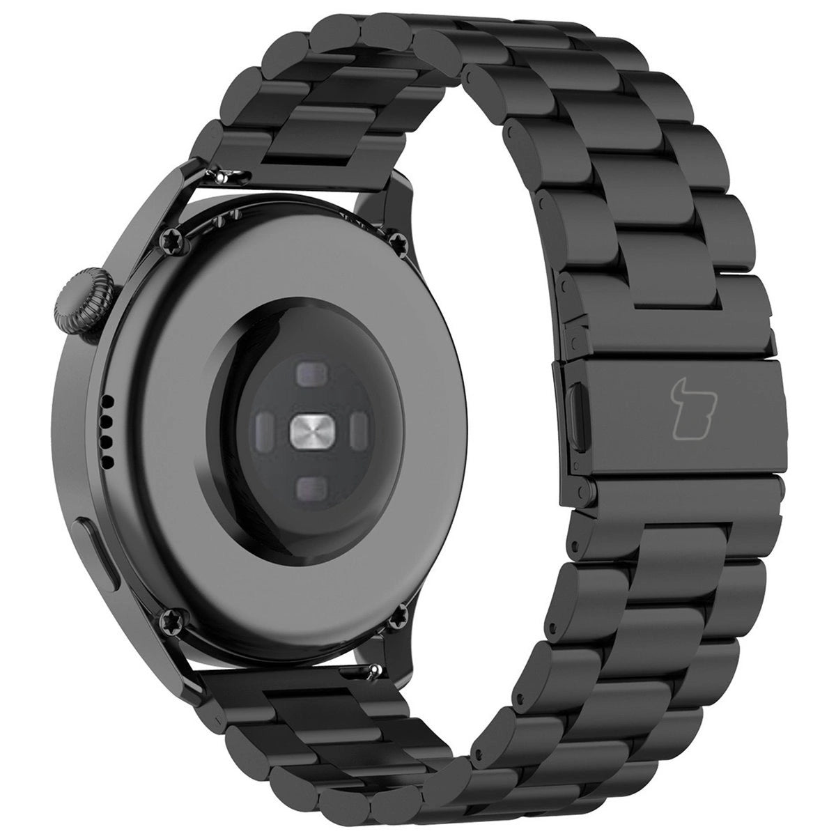 Edelstahl Armband für Smartwatch, Bizon Strap Watch Aura, QuickRelease 20 mm, Schwarz