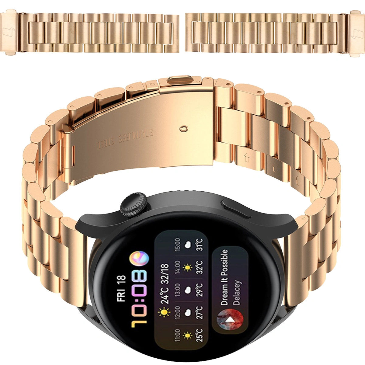 Edelstahl Armband für Smartwatch, Bizon Strap Watch Aura, QuickRelease 20 mm, Rosegold