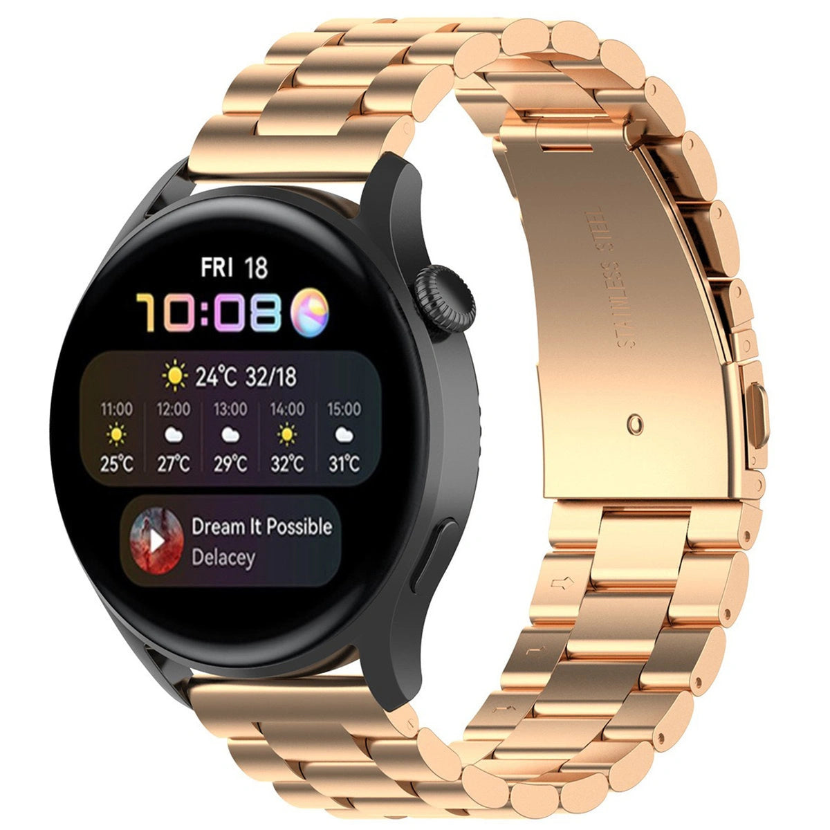 Edelstahl Armband für Smartwatch, Bizon Strap Watch Aura, QuickRelease 20 mm, Rosegold