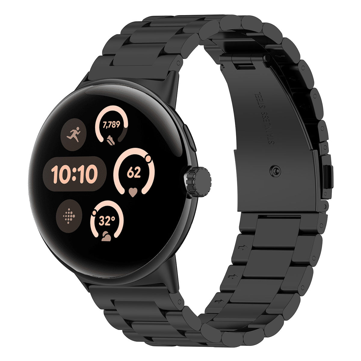 Edelstahl Armband für Google Pixel Watch 3 / 2 / 1 41 mm, Bizon Strap Watch Aura, Schwarz