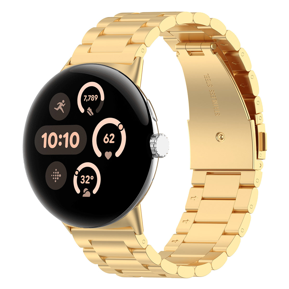Edelstahl Armband für Google Pixel Watch 3 / 2 / 1 41 mm, Bizon Strap Watch Aura, Gold
