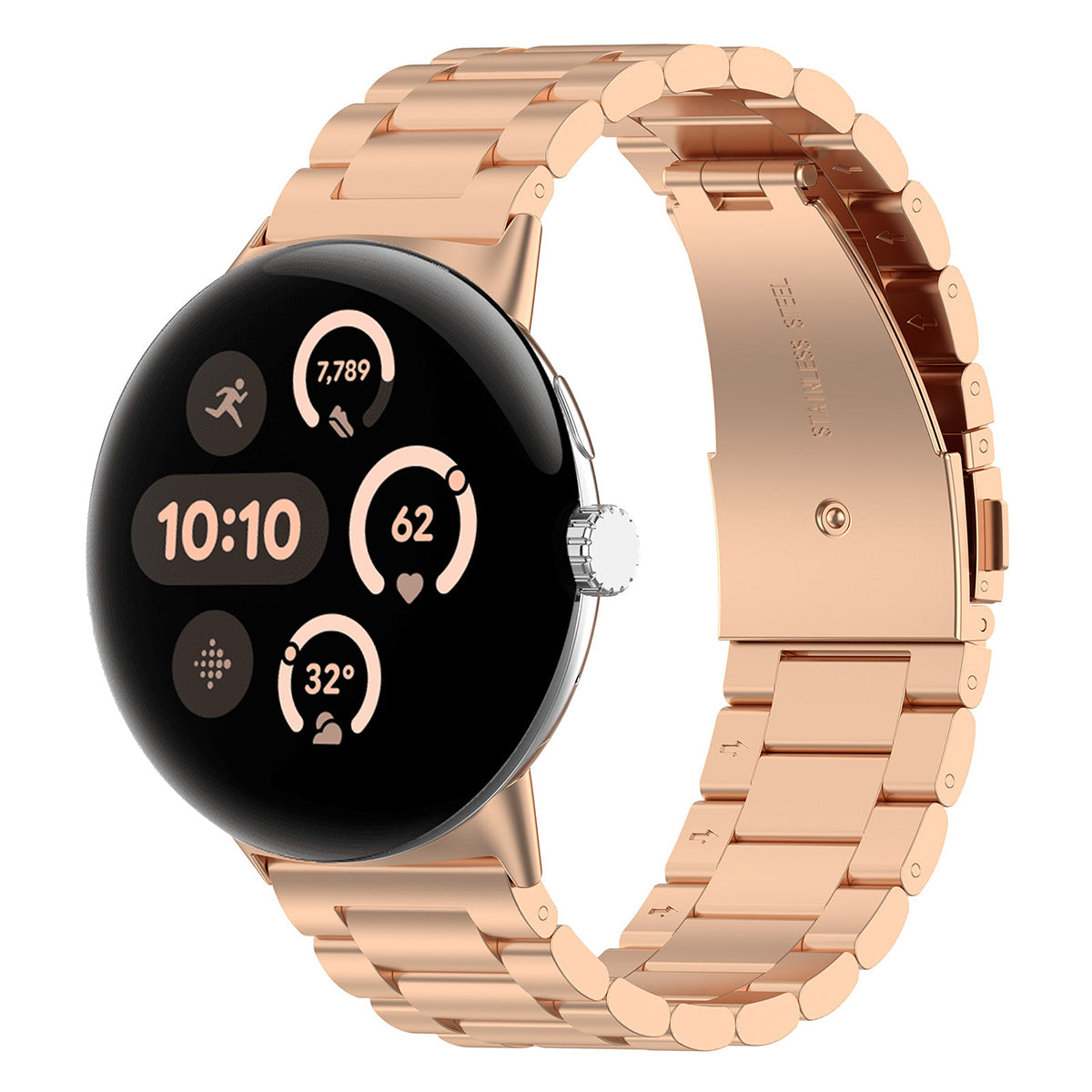 Edelstahl Armband für Google Pixel Watch 3 / 2 / 1 41 mm, Bizon Strap Watch Aura, Rosa Gold