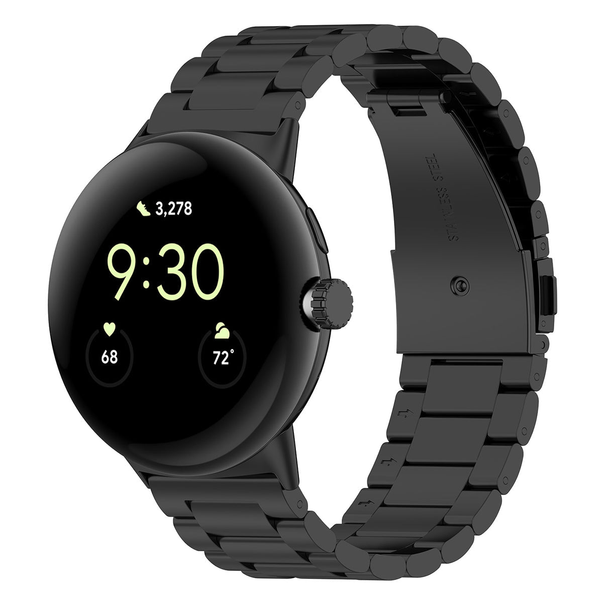 Edelstahl Armband für Google Pixel Watch 3 45 mm, Bizon Strap Watch Aura, Schwarz