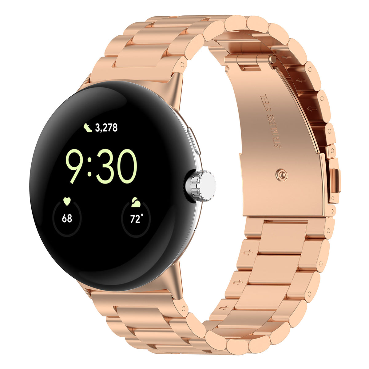 Edelstahl Armband für Google Pixel Watch 3 45 mm, Bizon Strap Watch Aura, Rosa Gold