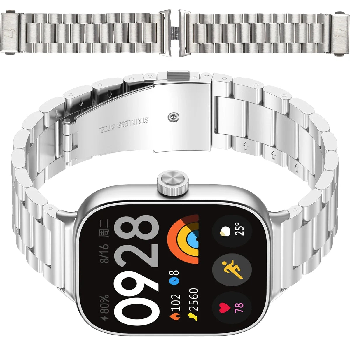 Edelstahl Armband für Xiaomi Redmi Watch 6 / 5 / 4 / Smart Band 10 Pro / 9 Pro / 8 Pro,, Bizon Strap Watch Aura, Silbern