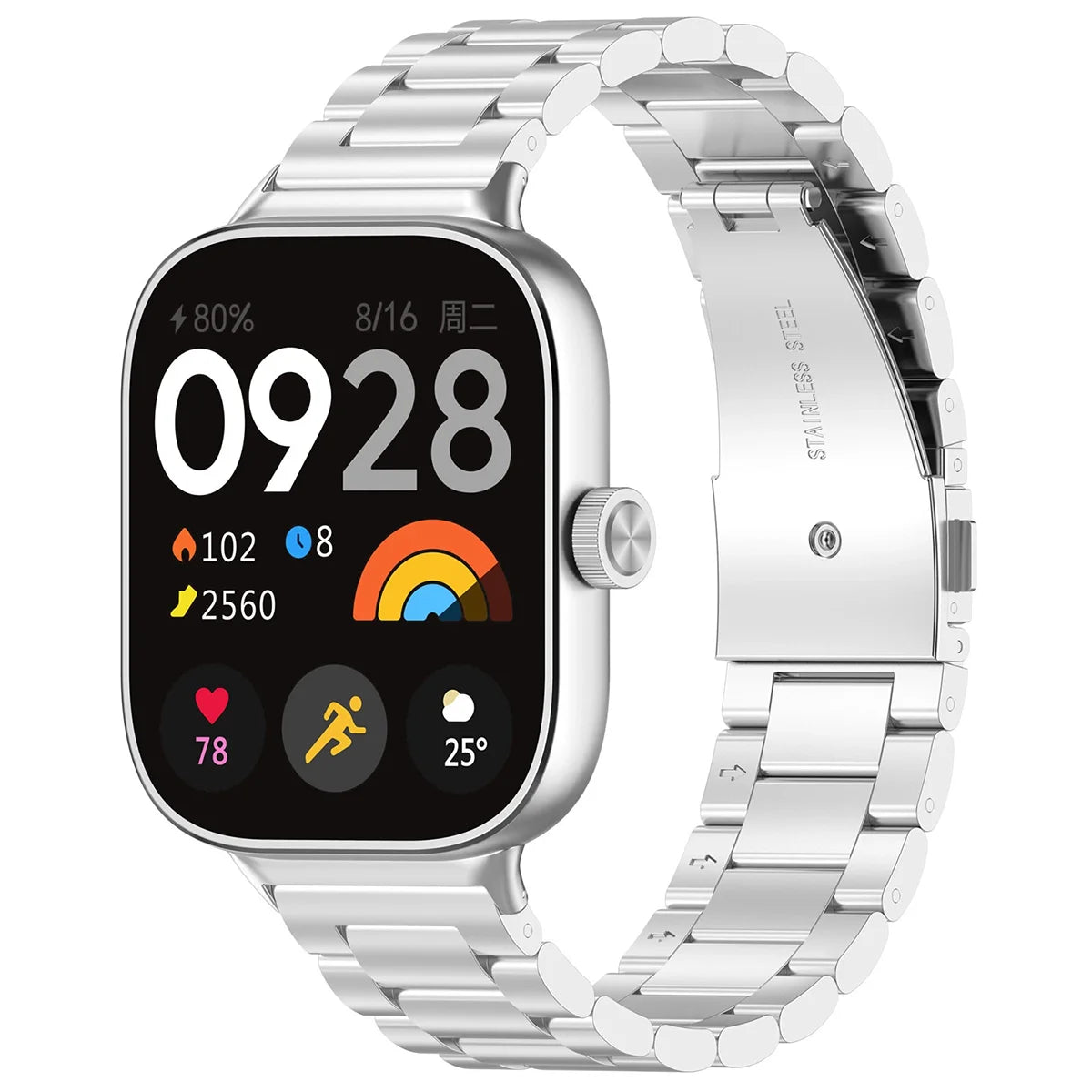 Edelstahl Armband für Xiaomi Redmi Watch 6 / 5 / 4 / Smart Band 10 Pro / 9 Pro / 8 Pro,, Bizon Strap Watch Aura, Silbern