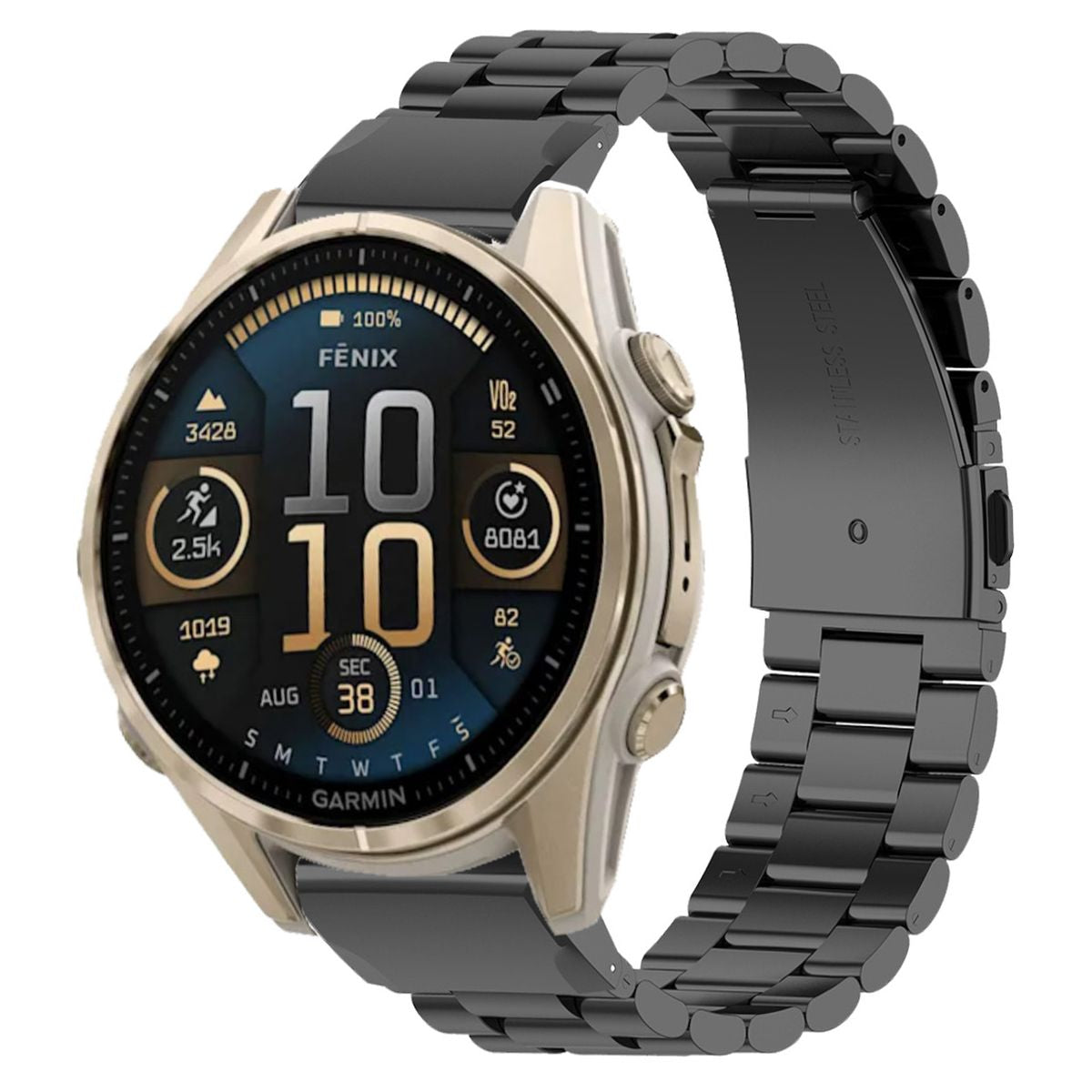 Edelstahl Armband für Smartwatch, Bizon Strap Watch Aura, QuickFit 20 mm, Schwarz