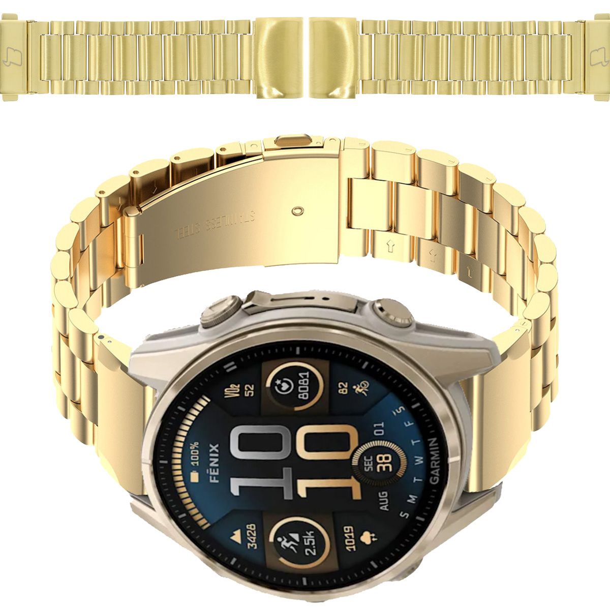 Edelstahl Armband für Smartwatch, Bizon Strap Watch Aura, QuickFit 20 mm, Gold