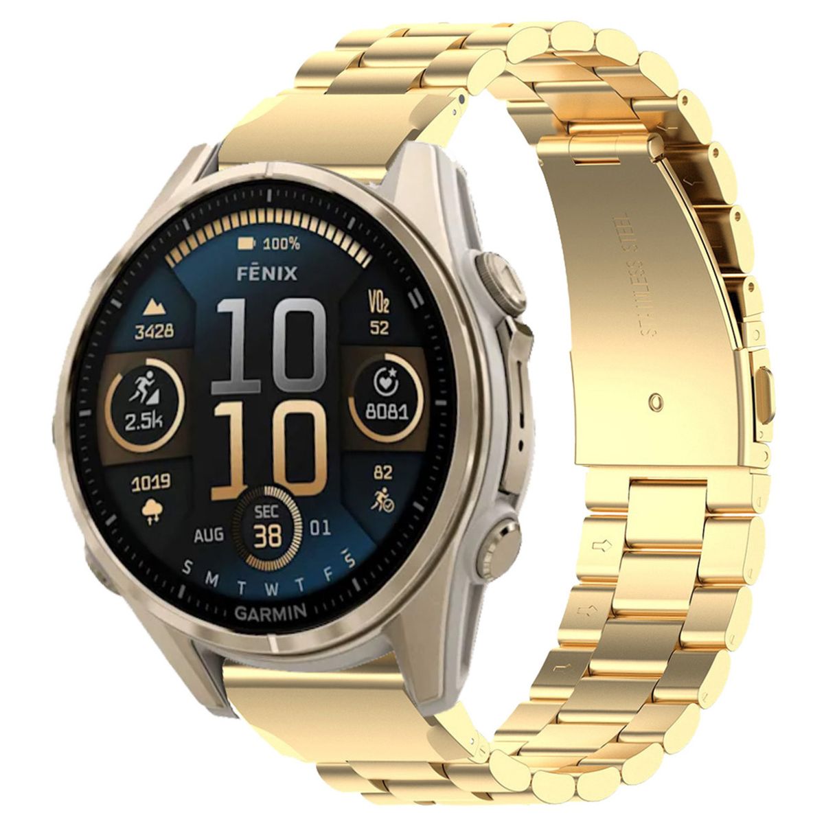 Edelstahl Armband für Smartwatch, Bizon Strap Watch Aura, QuickFit 20 mm, Gold