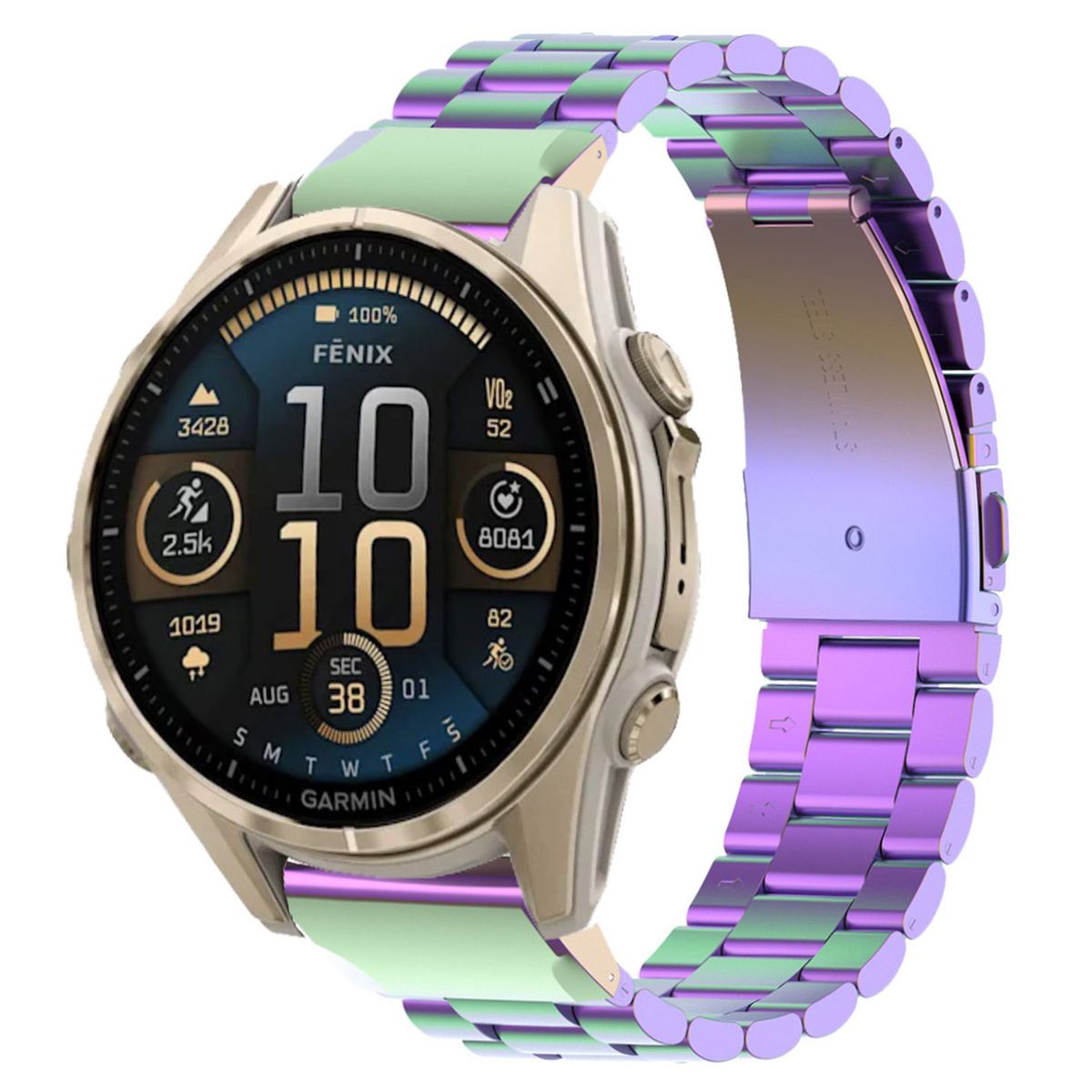 Edelstahl Armband für Smartwatch, Bizon Strap Watch Aura, QuickFit 20 mm, Regenbogenfarbe