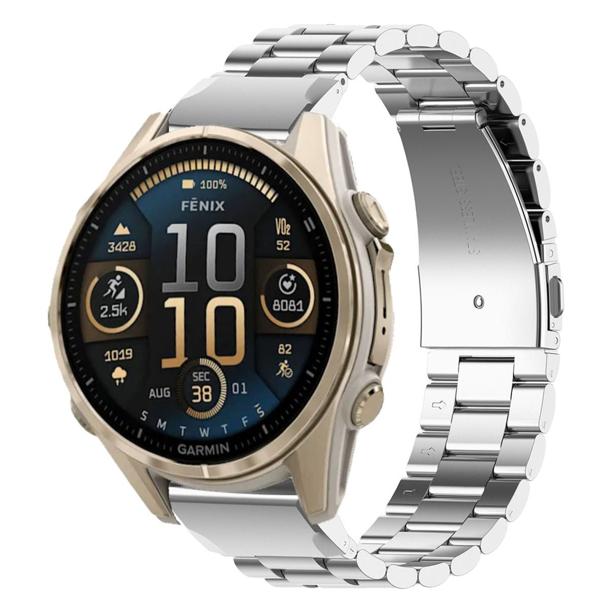 Edelstahl Armband für Smartwatch, Bizon Strap Watch Aura, QuickFit 20 mm, Silbern