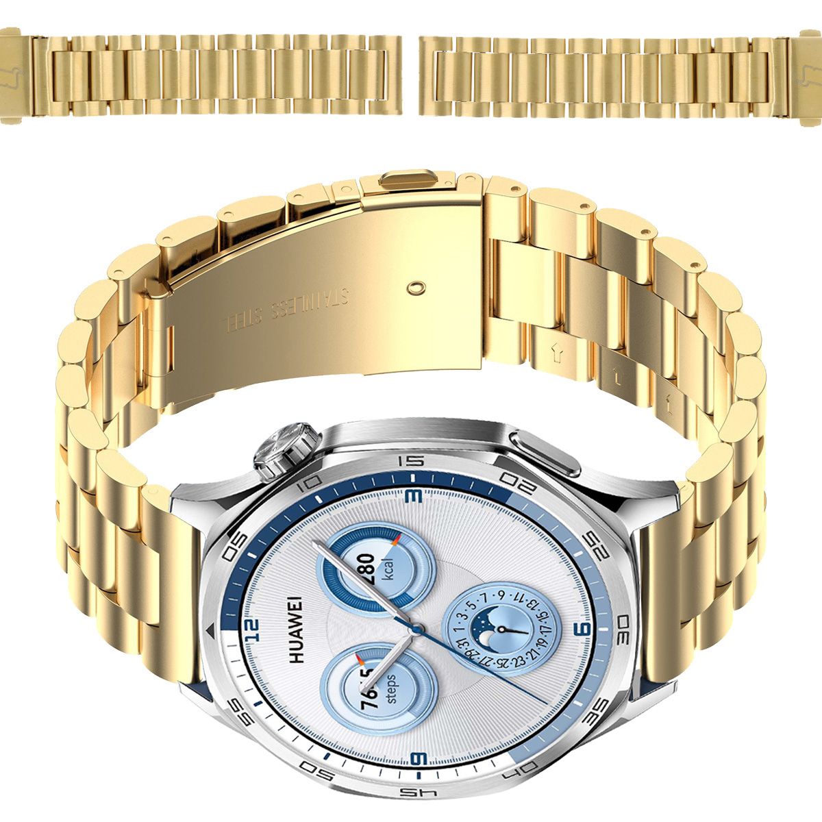 Edelstahl Armband für Smartwatch, Bizon Strap Watch Aura, QuickRelease 22 mm, Gold