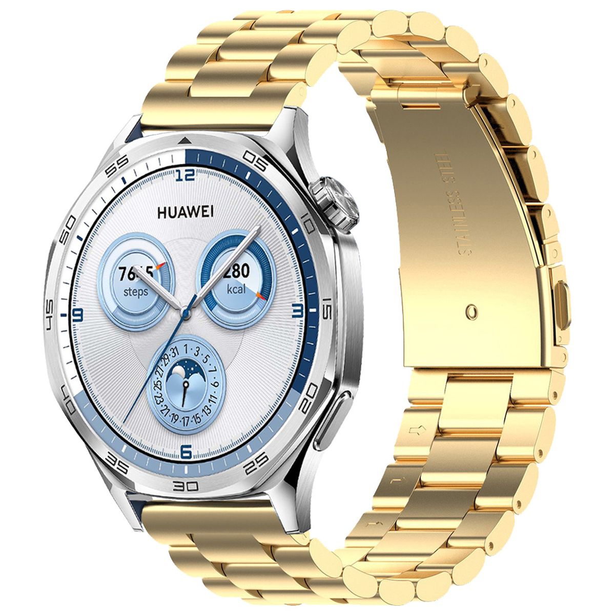 Edelstahl Armband für Smartwatch, Bizon Strap Watch Aura, QuickRelease 22 mm, Gold