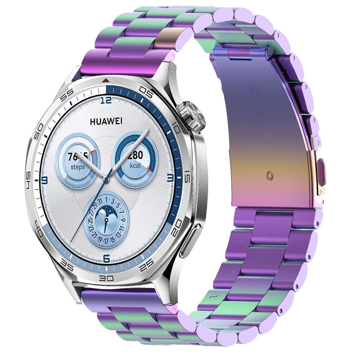 Edelstahl Armband für Smartwatch, Bizon Strap Watch Aura, QuickRelease 22 mm, Regenbogenfarbe