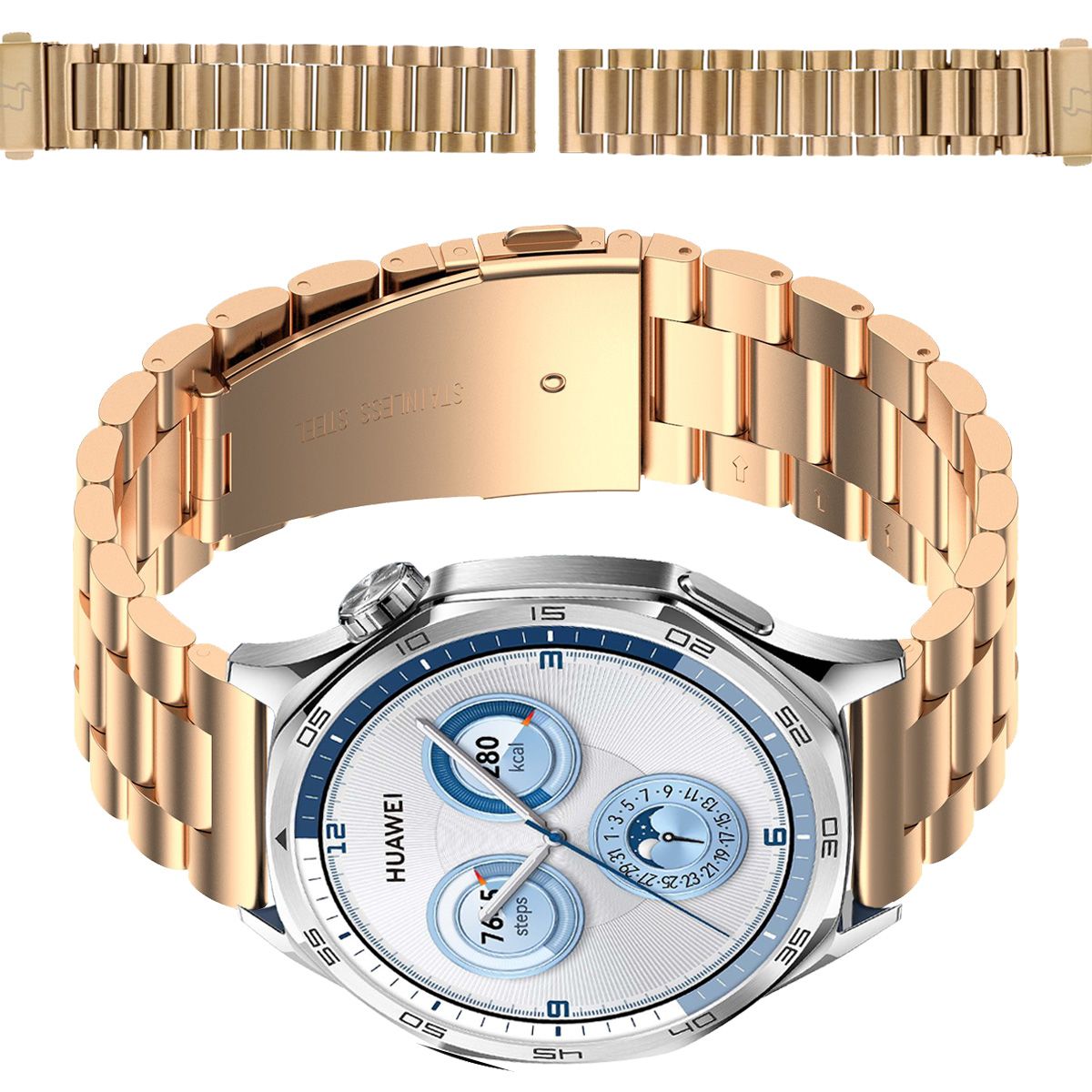 Edelstahl Armband für Smartwatch, Bizon Strap Watch Aura, QuickRelease 22 mm, Rosegold