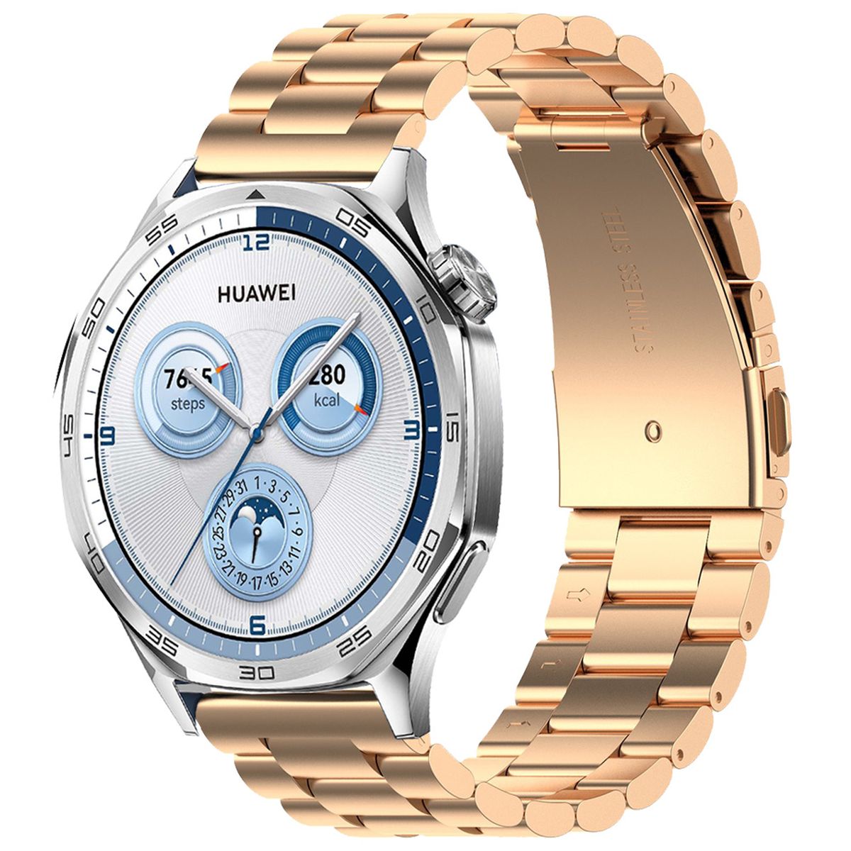 Edelstahl Armband für Smartwatch, Bizon Strap Watch Aura, QuickRelease 22 mm, Rosegold