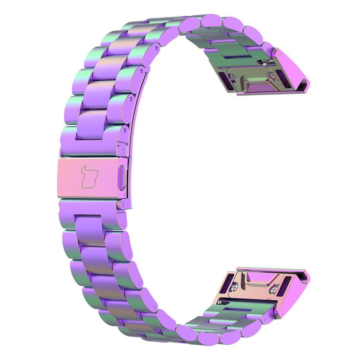 Edelstahl Armband in Regenbogenfarben für 26 mm Smartwatch, Bizon Strap Watch Aura, elegantes Design.