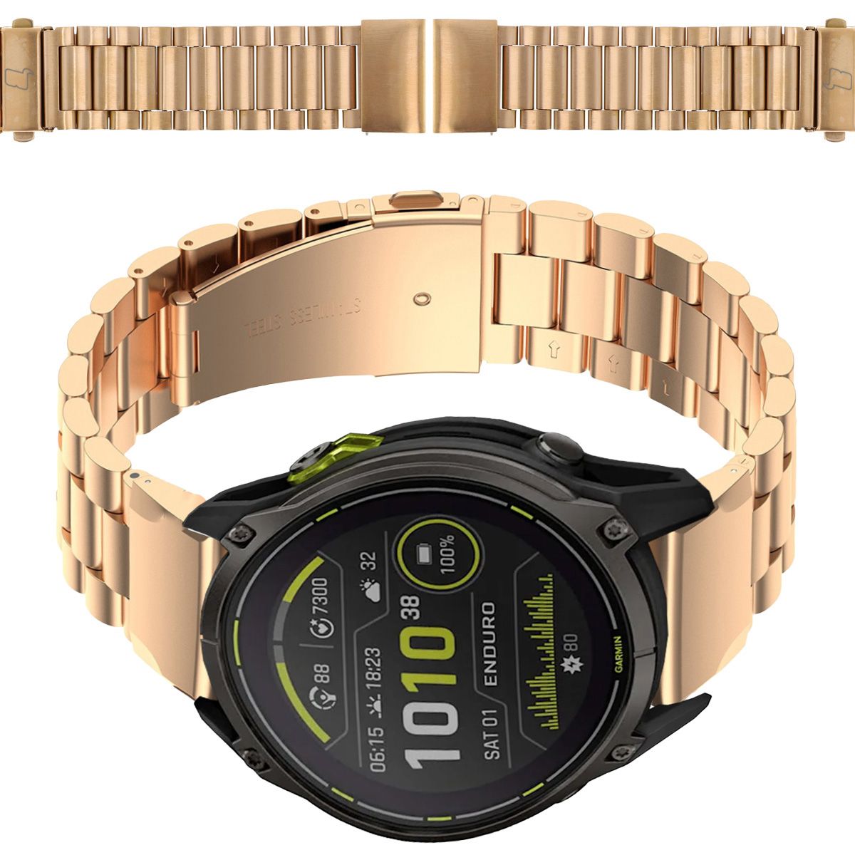 Edelstahl Armband in Rosa Gold für Smartwatch mit Quick-Release System, elegant und funktional, 26 mm.