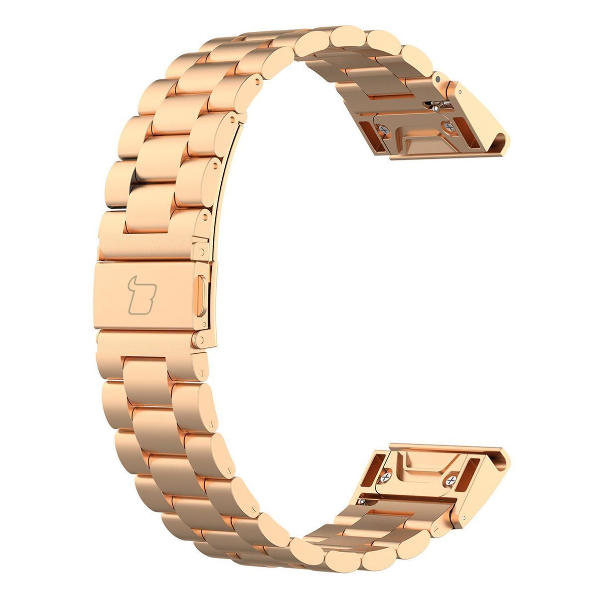 Edelstahl Armband in Rosa Gold für Smartwatch, kompatibel mit Quick-Release System, elegantes Design.