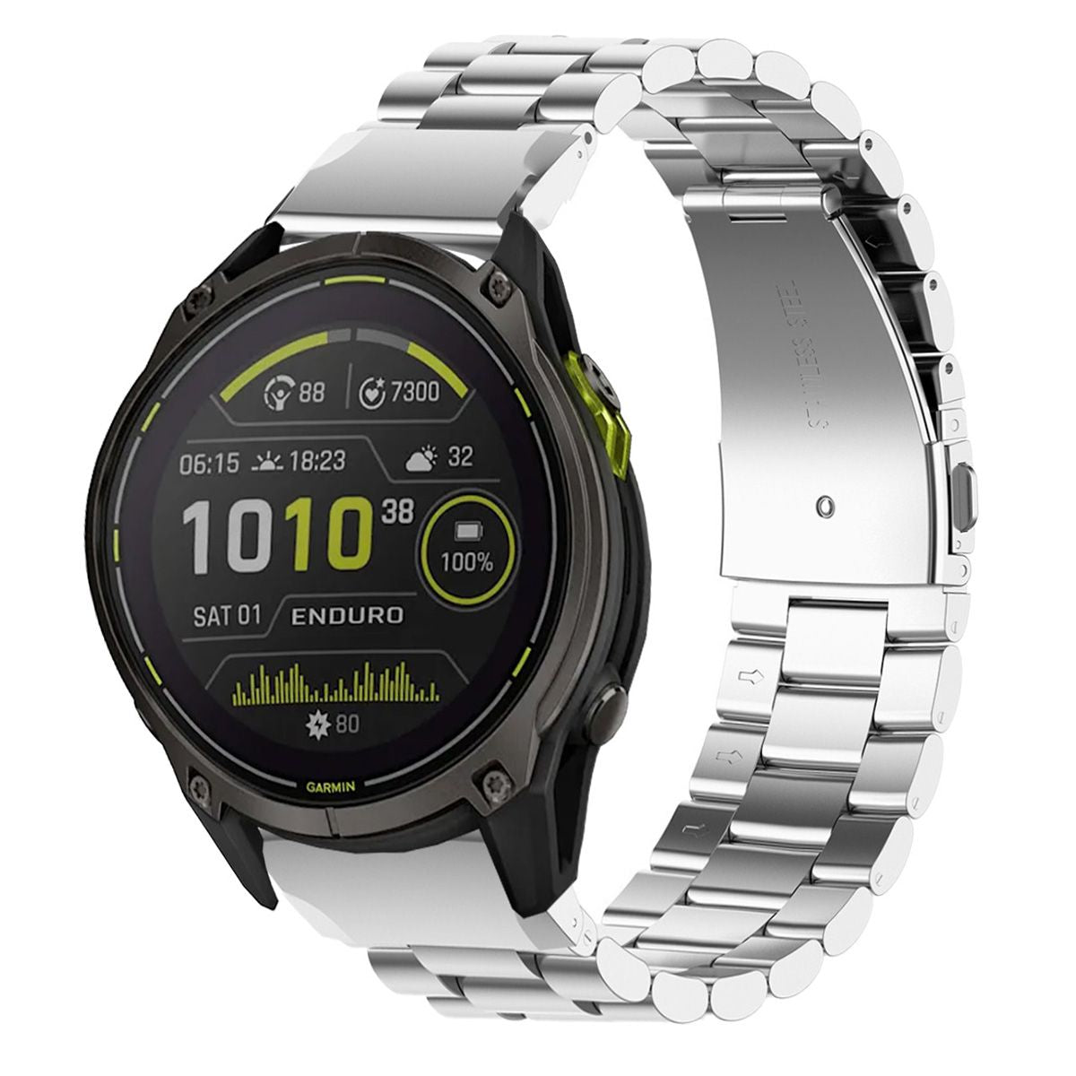 Edelstahl Armband für Smartwatch, Bizon Strap Watch Aura, QuickFit 26 mm, Silbern