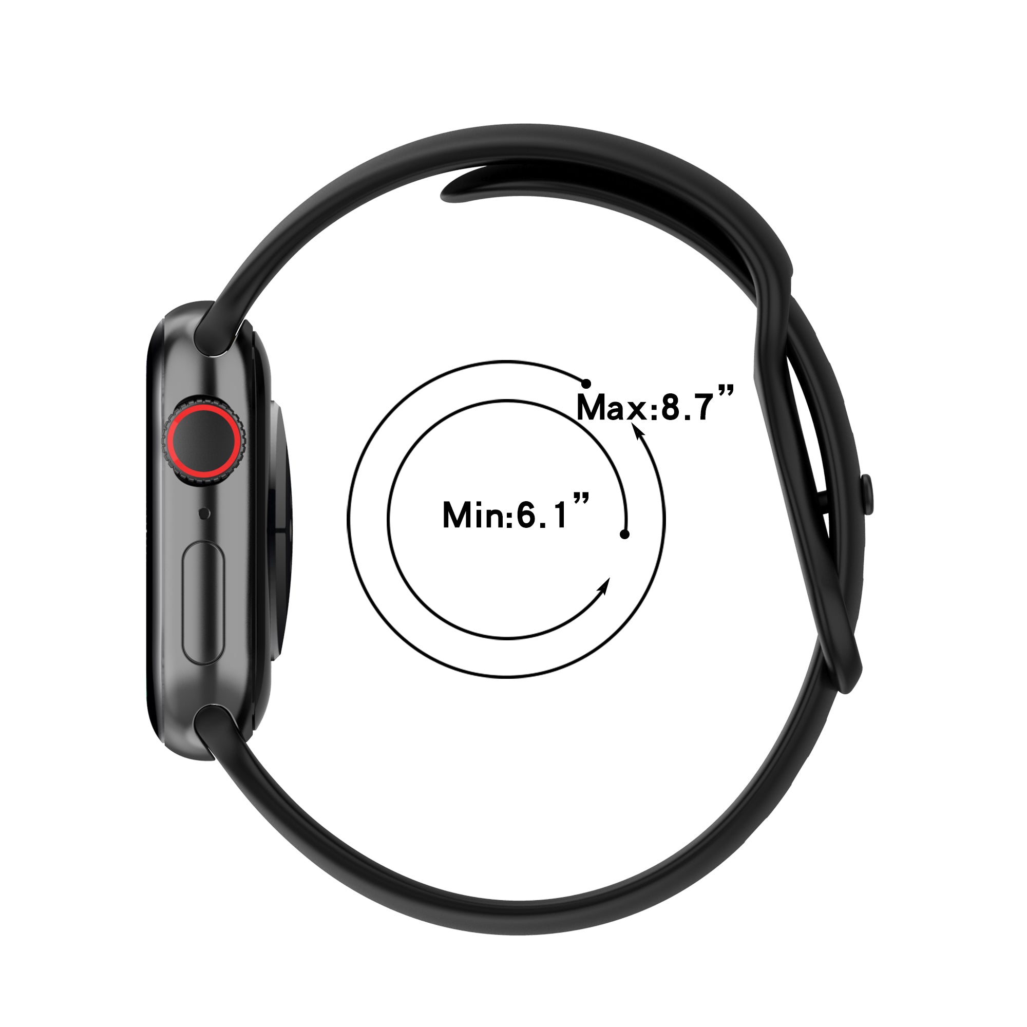 Armband für Apple Watch 38/40/41/42 mm, Bizon Strap Watch Silicone S, Schwarz