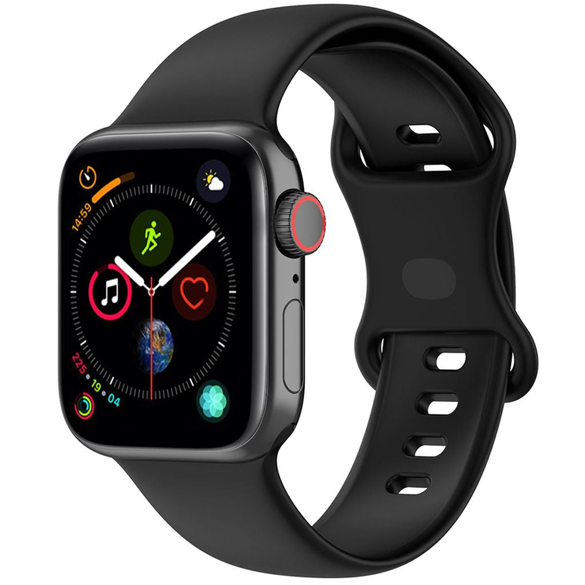 Armband für Apple Watch 44/45/46/49 mm, Bizon Strap Watch Silicone S, Schwarz