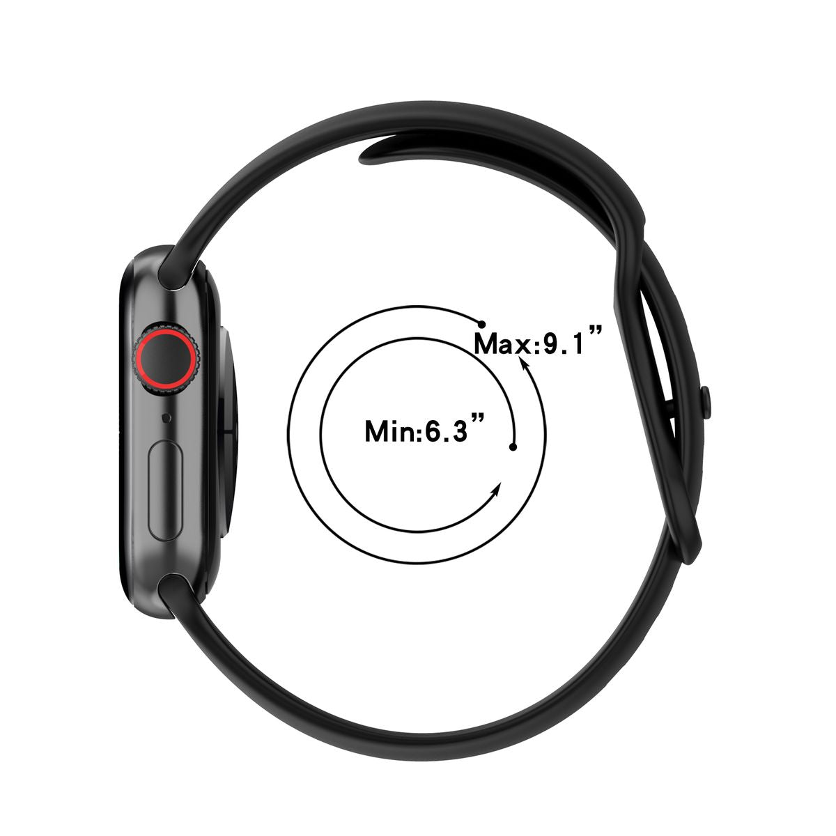 Armband für Apple Watch 44/45/46/49 mm, Bizon Strap Watch Silicone S, Schwarz