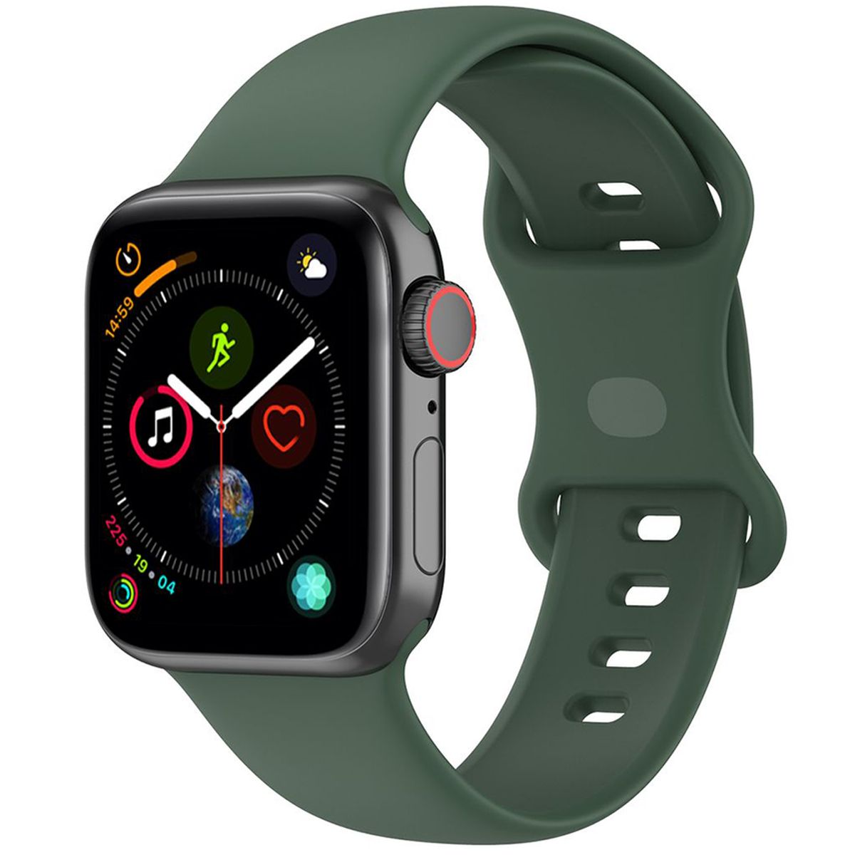 Armband für Apple Watch 44/45/46/49 mm, Bizon Strap Watch Silicone S, Dunkelgrün