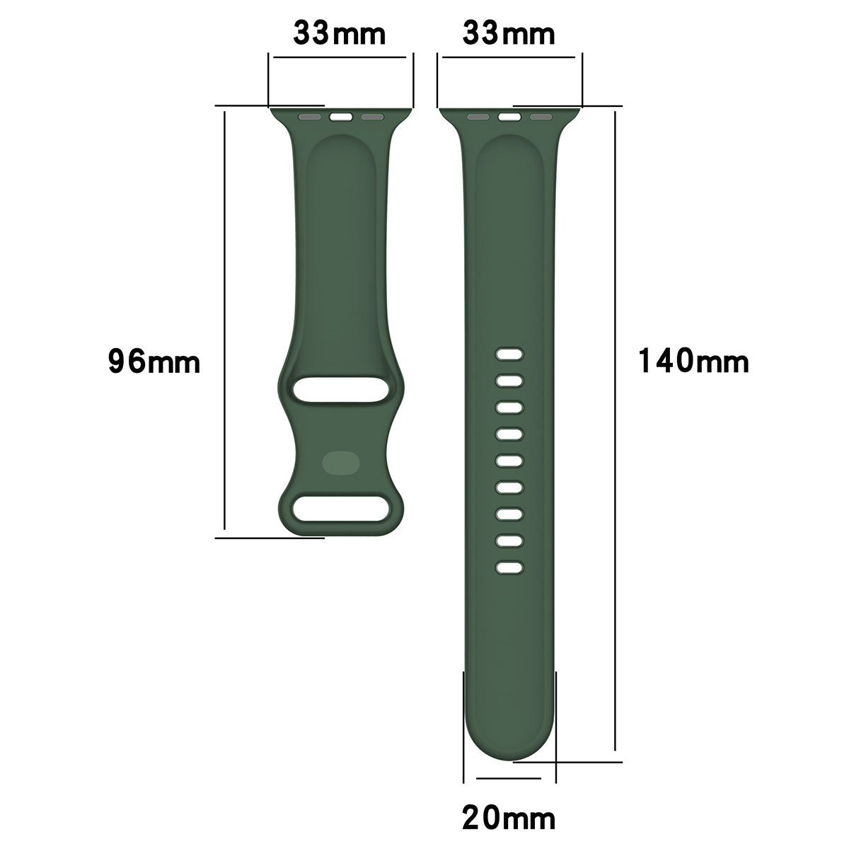 Armband für Apple Watch 44/45/46/49 mm, Bizon Strap Watch Silicone S, Dunkelgrün