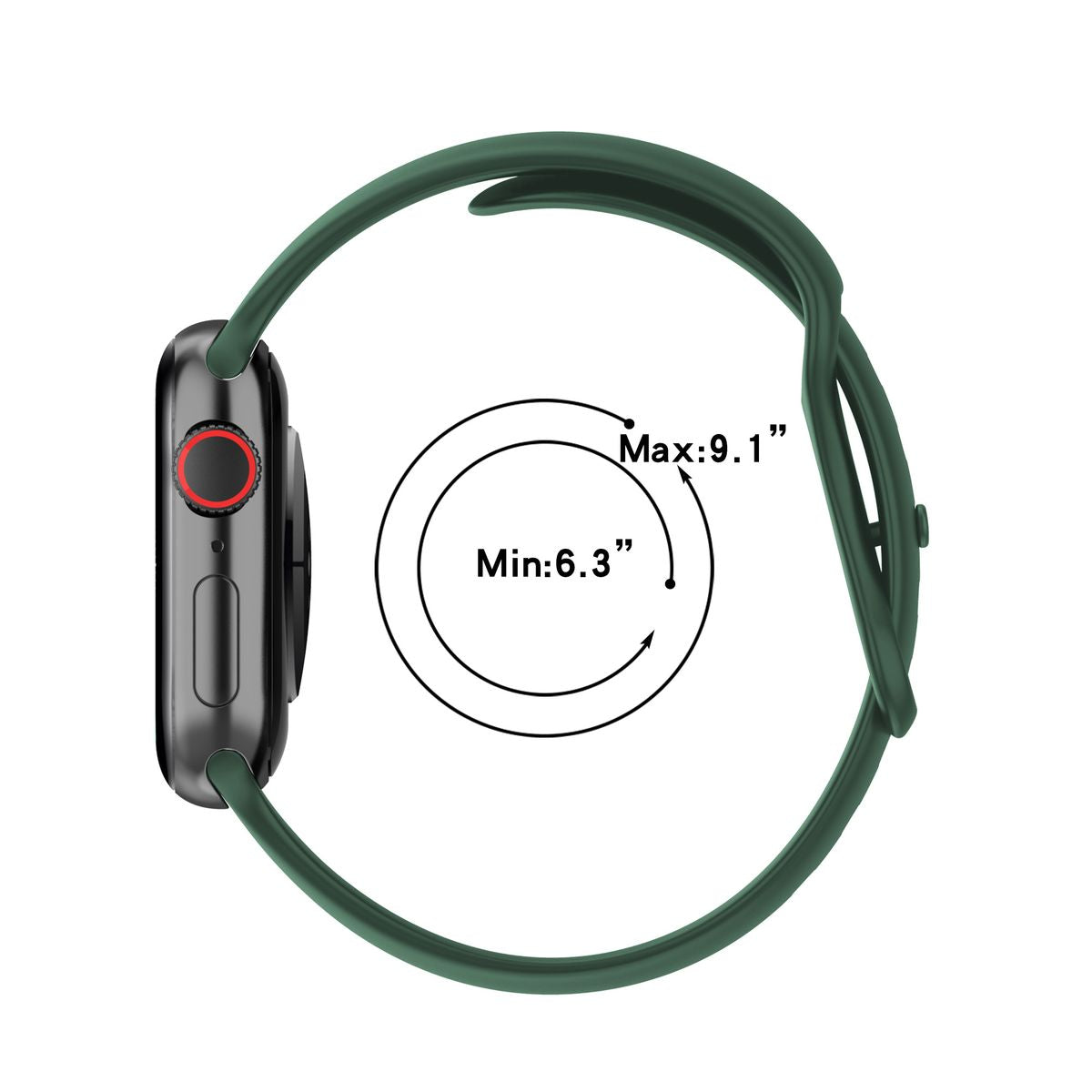 Armband für Apple Watch 44/45/46/49 mm, Bizon Strap Watch Silicone S, Dunkelgrün