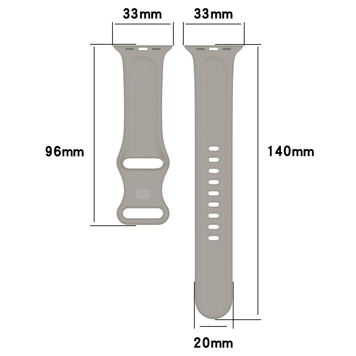 Armband für Apple Watch 44/45/46/49 mm, Bizon Strap Watch Silicone S, Hellgrau
