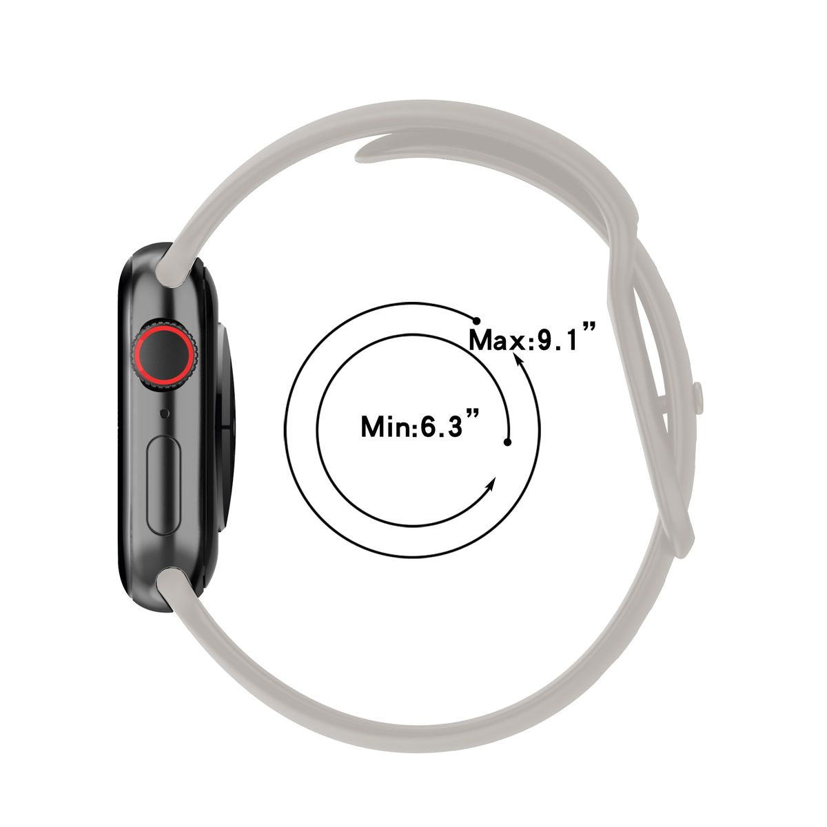 Armband für Apple Watch 44/45/46/49 mm, Bizon Strap Watch Silicone S, Hellgrau