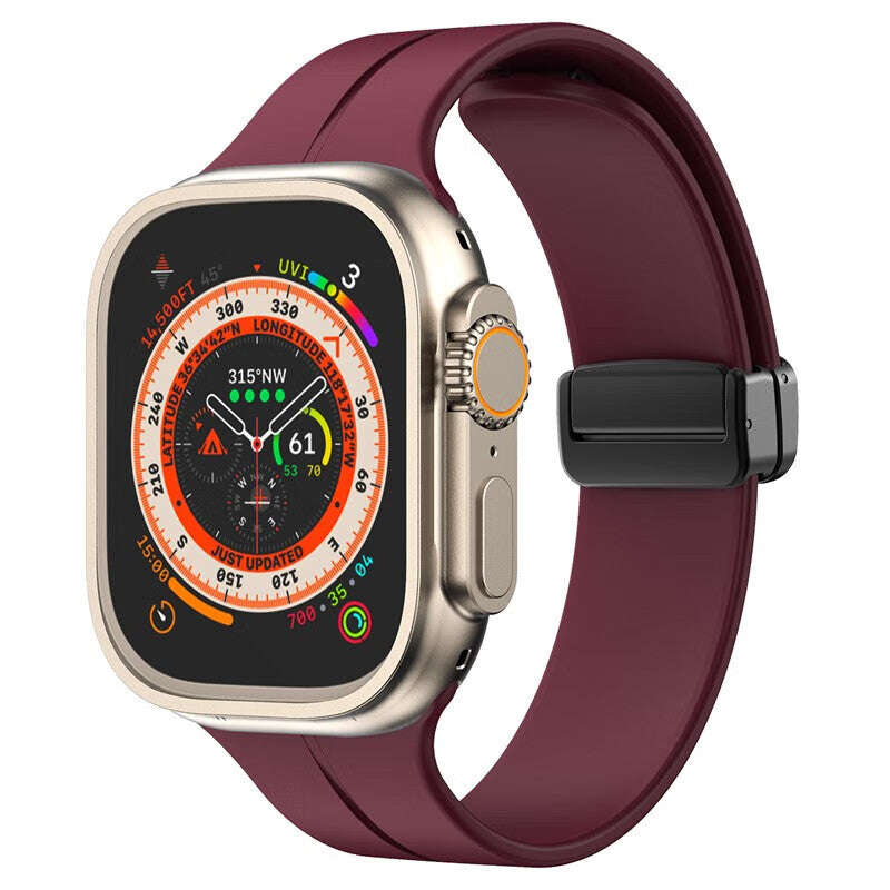 Armband für Apple Watch 44/45/46/49 mm, Bizon Strap Watch Silicone L, Burgunderrot