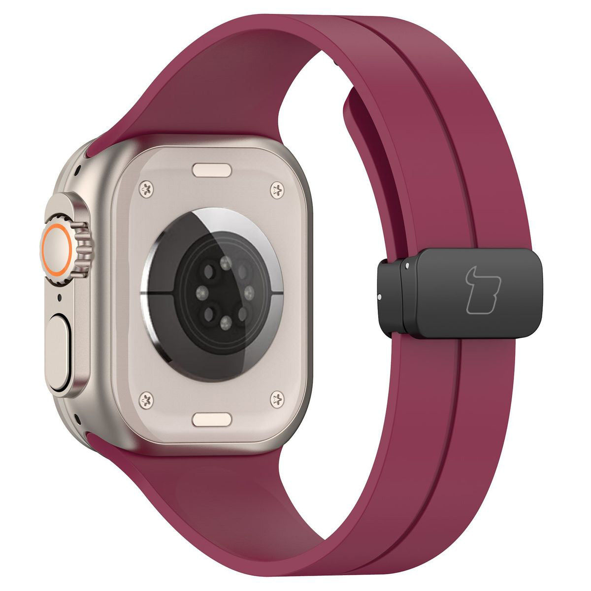 Armband für Apple Watch 44/45/46/49 mm, Bizon Strap Watch Silicone L, Burgunderrot