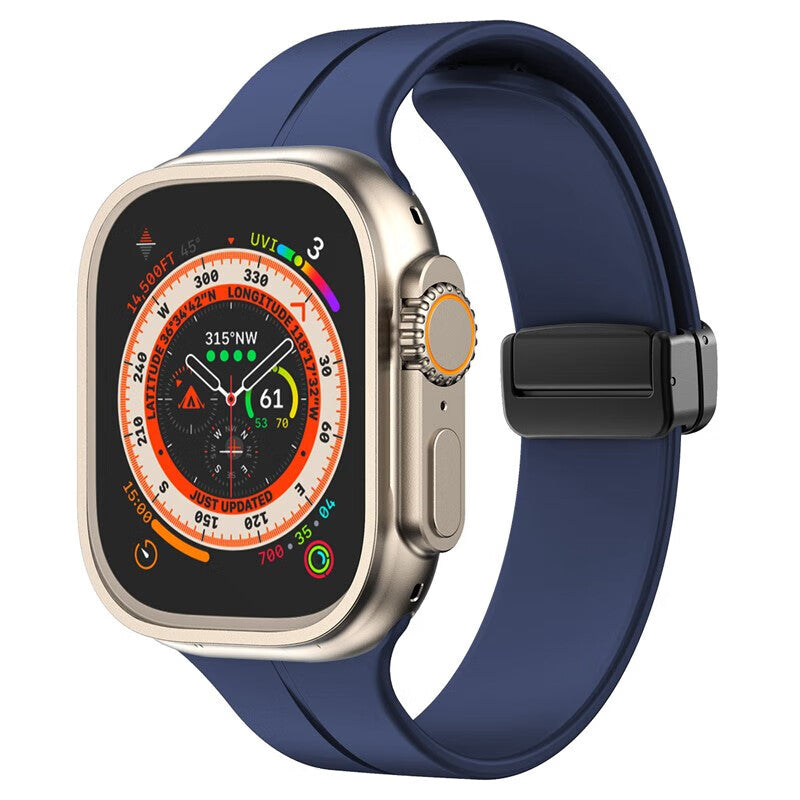 Armband für Apple Watch 44/45/46/49 mm, Bizon Strap Watch Silicone L, Dunkelblau