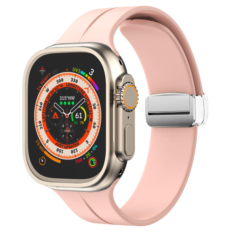 Armband für Apple Watch 44/45/46/49 mm, Bizon Strap Watch Silicone L, Light Pink