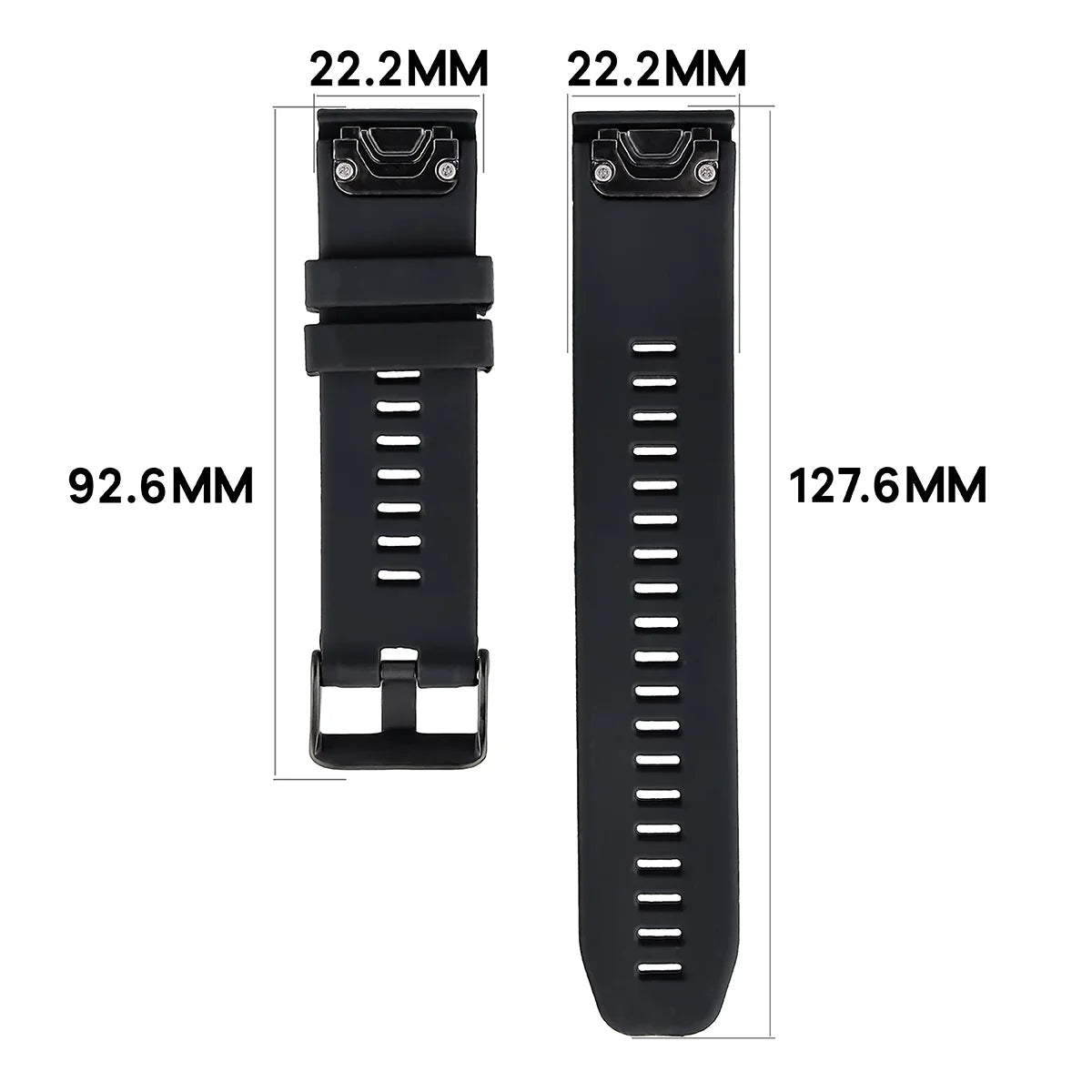 Silikonarmband für Garmin QuickFit 22 mm, Bizon Strap Watch Silicone Plus, Schwarz